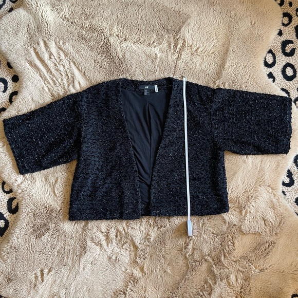 Black Metallic Boucle Cropped Jacket - Picture 8 of 16